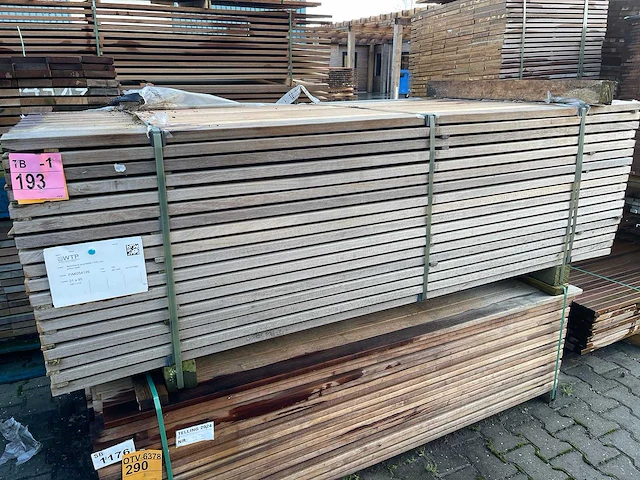 - - guyana teak hardhouten planken 21x95mm, lengte 215cm (180x) - afbeelding 2 van  3