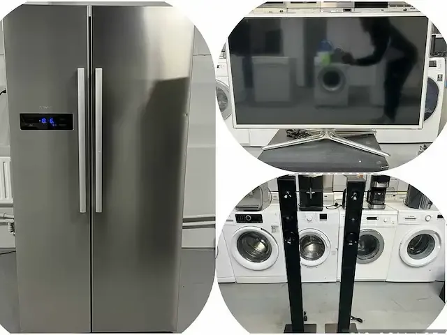 - inventum amerikaans koelkast + samsung smart tv + 2x philips home cinema luidsprekers - afbeelding 1 van  16