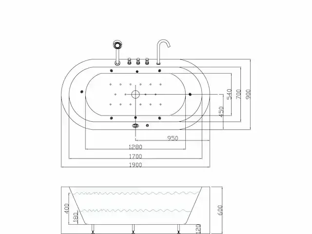 1 à 2-persoons whirlpool massagebad hoogglans wit - half vrijstaand 190x90 cm - afbeelding 5 van  5