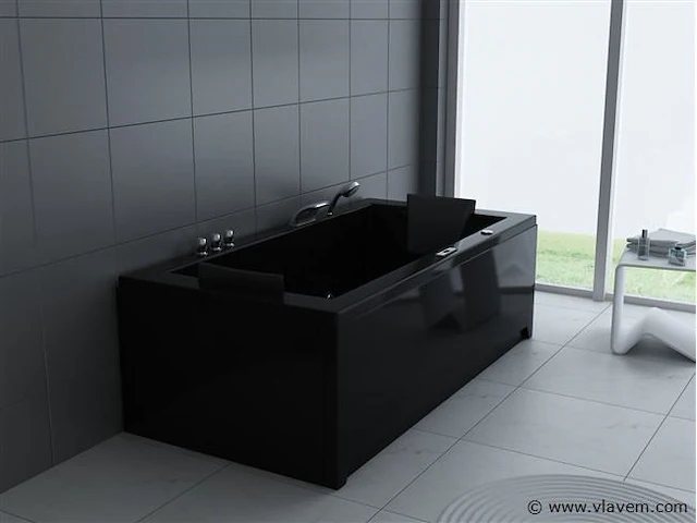 1 à 2 persoons whirlpool massagebad hoogglans zwart- half vrijstaand 183x90cm - afbeelding 2 van  4