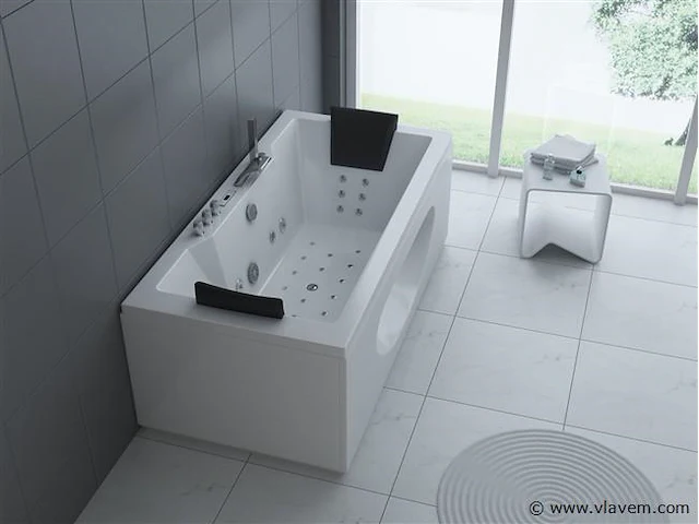 1 à 2 persoons whirlpool massagebad met heater wit - half vrijstaand 1800x900mm - afbeelding 1 van  5
