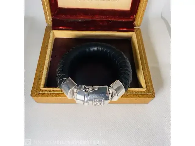 1 armband - buddha to buddha ben xl zwart leer met zilver - afbeelding 1 van  5