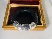 1 armband - buddha to buddha ben xl zwart leer met zilver - afbeelding 1 van  5