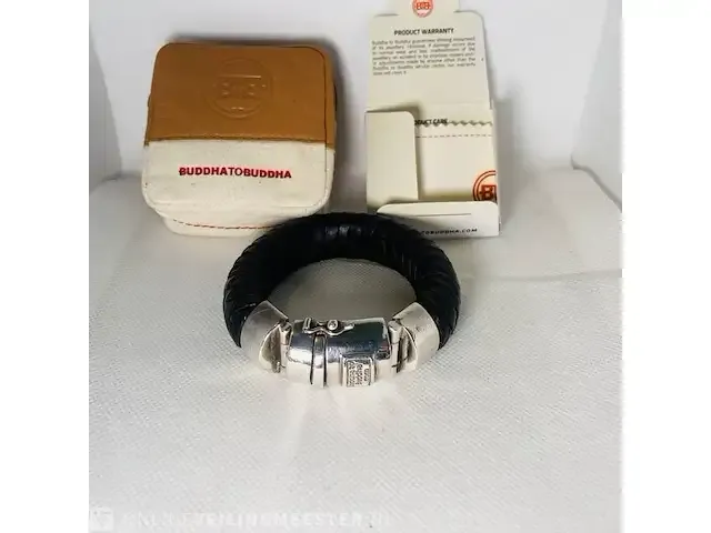 1 armband - buddha to buddha ben xl zwart leer met zilver - afbeelding 2 van  5