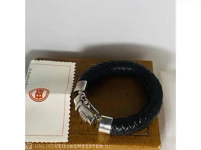 1 armband - buddha to buddha ben xl zwart leer met zilver - afbeelding 4 van  5
