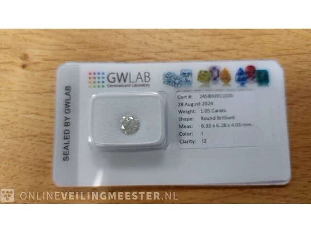 1 diamond (natural) - 1.05 ct - round - i - i2 - afbeelding 3 van  7