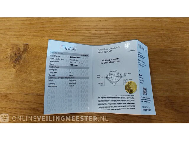 1 diamond (natural) - 1.05 ct - round - i - i2 - afbeelding 4 van  7