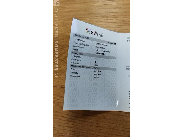 1 diamond (natural) - 1.05 ct - round - i - i2 - afbeelding 5 van  7