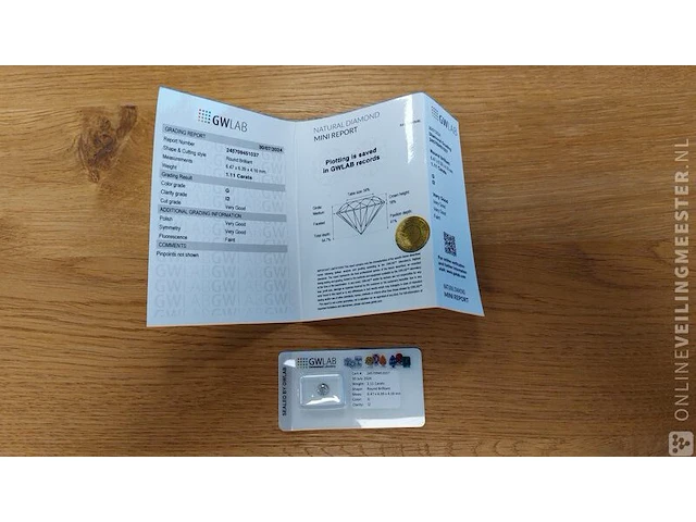 1 diamond (natural) - 1.11 ct - round - g - i2 - afbeelding 1 van  7
