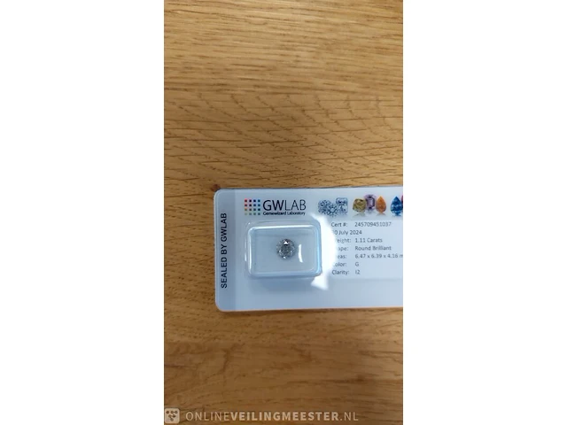 1 diamond (natural) - 1.11 ct - round - g - i2 - afbeelding 3 van  7