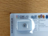 1 diamond (natural) - 1.11 ct - round - g - i2 - afbeelding 3 van  7