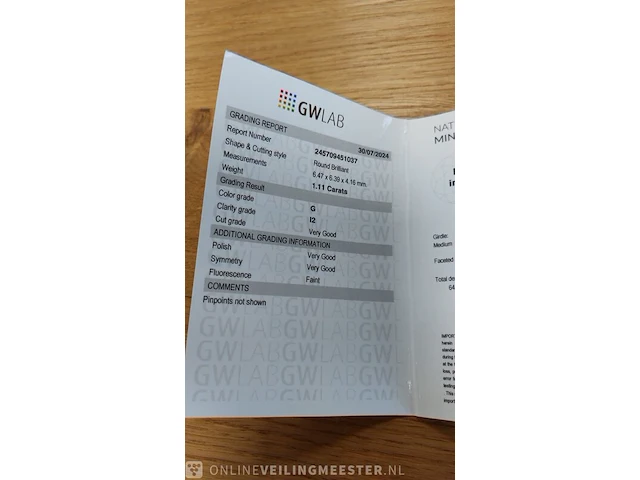 1 diamond (natural) - 1.11 ct - round - g - i2 - afbeelding 5 van  7