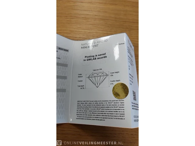 1 diamond (natural) - 1.11 ct - round - g - i2 - afbeelding 6 van  7