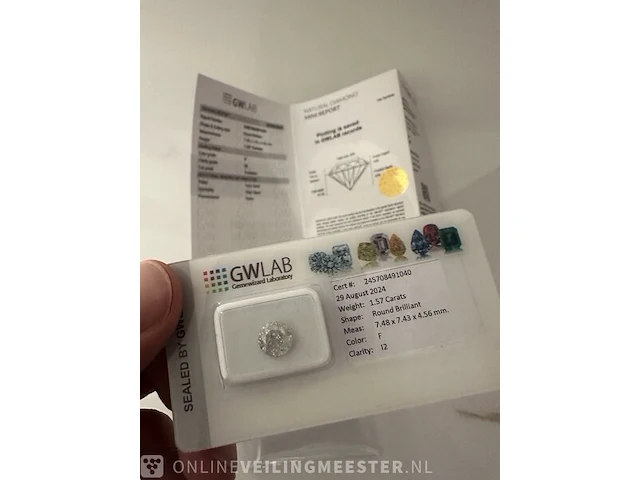 1 diamond (natural) - 1.57 ct - round - f - i2 - afbeelding 5 van  5