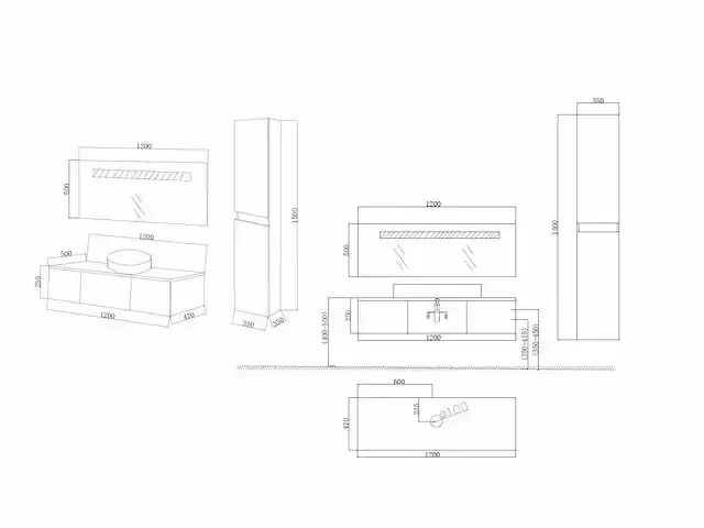 1-persoons badkamermeubel - 1 zijkast - hoogglans antraciet. afm. 1200x470x250mm - afbeelding 4 van  4