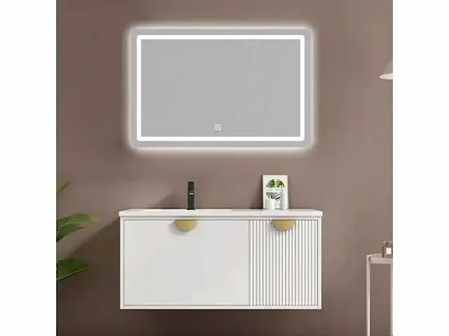 1-persoons badkamermeubel 100 cm wit - incl. kraan - afbeelding 1 van  3