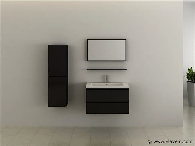 1-persoons badkamermeubel 60 cm hoogglans zwart - incl. kraan - afbeelding 2 van  3