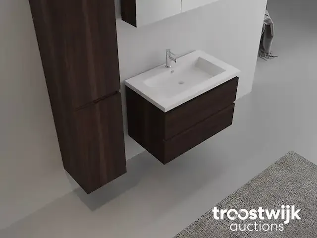 1-persoons badkamermeubel 80 cm donker hout decor - incl. kraan - afbeelding 1 van  3