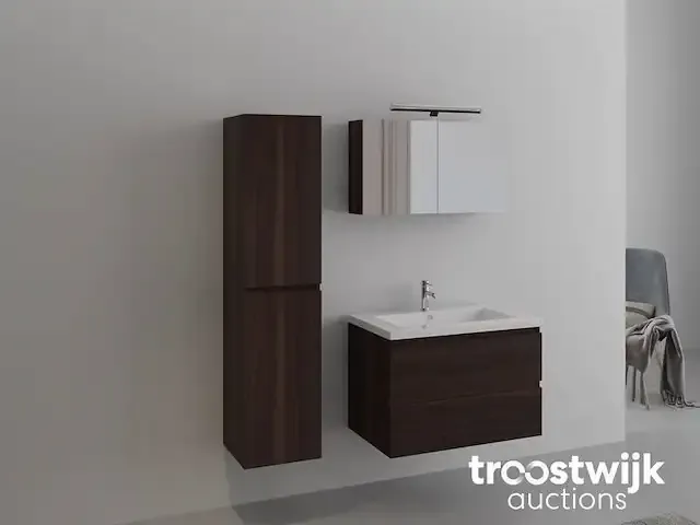 1-persoons badkamermeubel 80 cm donker hout decor - incl. kraan - afbeelding 2 van  3