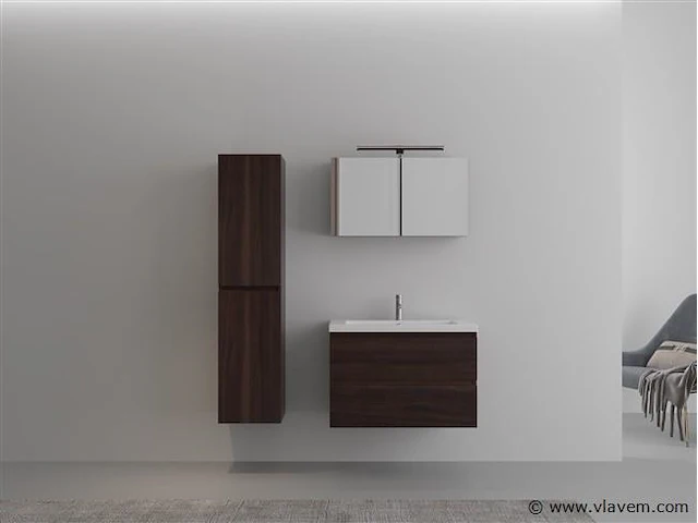 1-persoons badkamermeubel 80 cm donker hout decor - incl. kraan - afbeelding 2 van  4