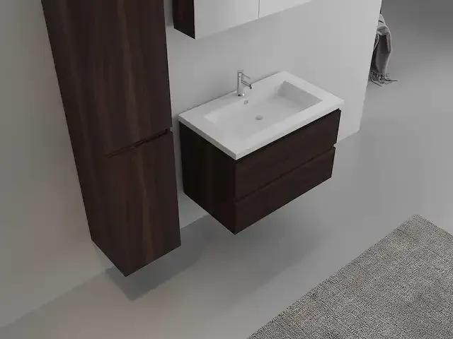 1-persoons badkamermeubel 80 cm donker hout decor - incl. kraan - afbeelding 3 van  3