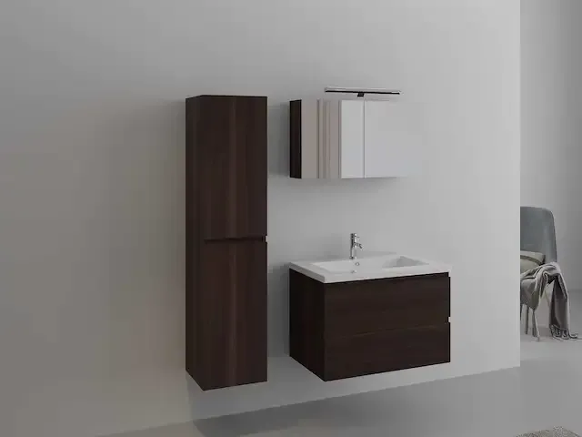 1-persoons badkamermeubel 80 cm donker hout decor - incl. kraan - afbeelding 1 van  3