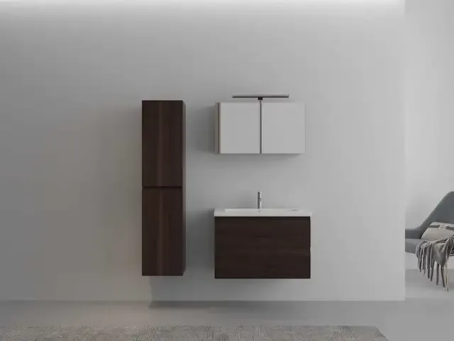 1-persoons badkamermeubel 80 cm donker hout decor - incl. kraan - afbeelding 2 van  3