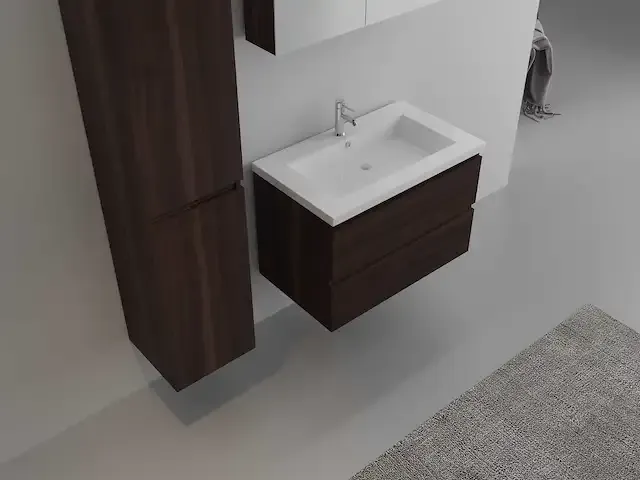 1-persoons badkamermeubel 80 cm donker hout decor - incl. kraan - afbeelding 3 van  3