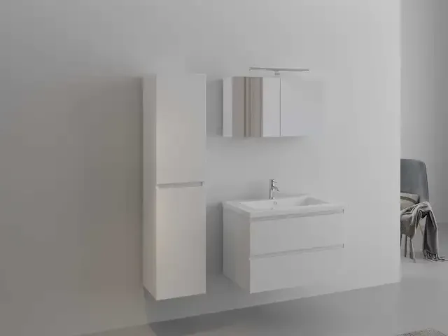 1-persoons badkamermeubel 80 cm hoogglans wit - incl. kraan - afbeelding 1 van  3