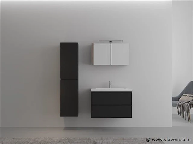 1-persoons badkamermeubel 80 cm hoogglans zwart - incl. kraan - afbeelding 2 van  4