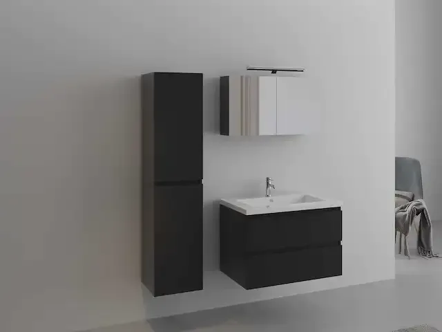 1-persoons badkamermeubel 80 cm hoogglans zwart - incl. kraan - afbeelding 1 van  3