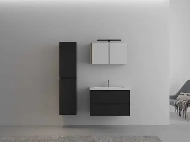 1-persoons badkamermeubel 80 cm hoogglans zwart - incl. kraan - afbeelding 2 van  3