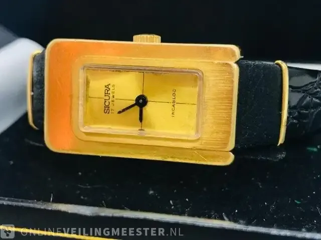 1 vintage horloge - breitling sicura tank - goldplated - afbeelding 3 van  7