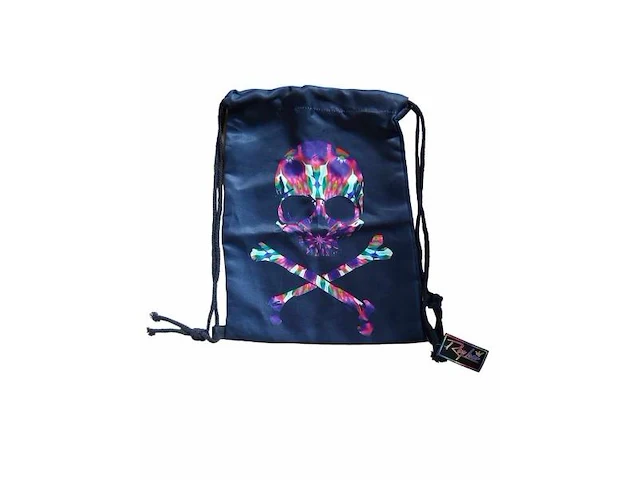 1 x gymbag gymtas rugzak zwarte schedel skull multicolor nieuw. - afbeelding 1 van  5