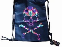 1 x gymbag gymtas rugzak zwarte schedel skull multicolor nieuw. - afbeelding 1 van  5