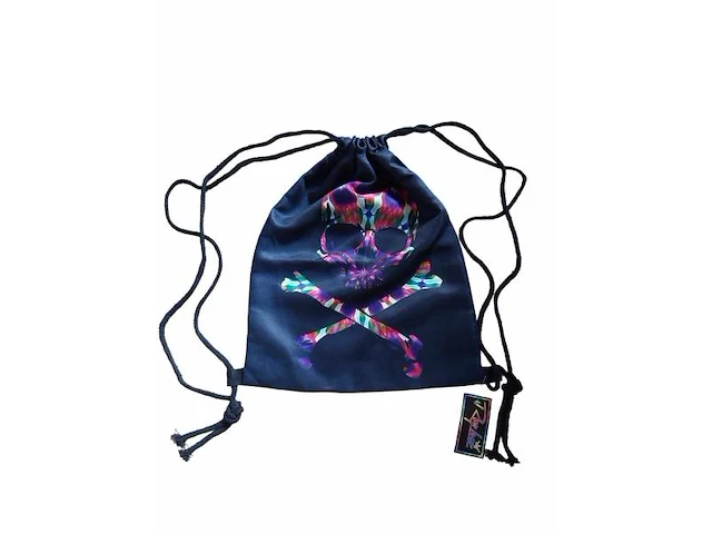 1 x gymbag gymtas rugzak zwarte schedel skull multicolor nieuw. - afbeelding 3 van  5