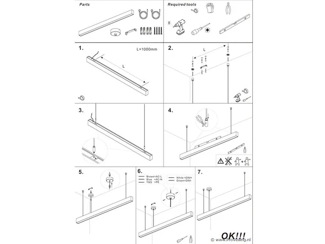 1 x led lineaire hanglamp – 35w – 120cm – zwart – geïntegreerde led – inclusief montageset - afbeelding 4 van  5