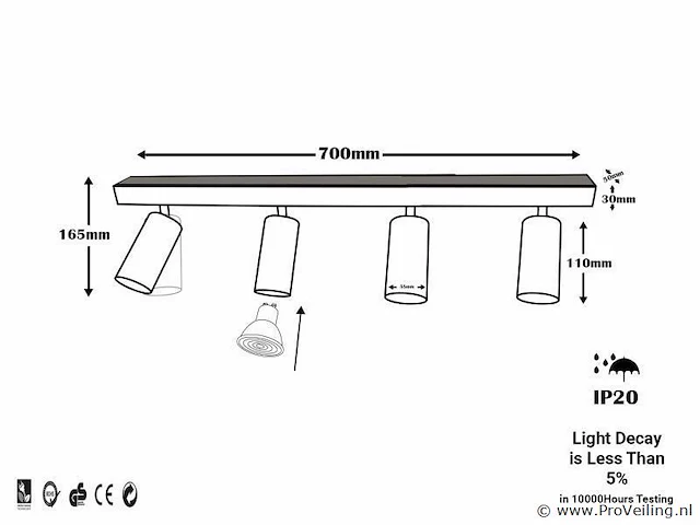 10 x gu10 opbouwarmatuur – 4 draaibare spots – zwart – aluminium – draaibaar 350°/70° – ip20 - afbeelding 5 van  5