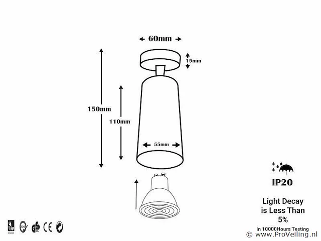 10 x gu10 opbouwarmatuur – draaibaar 350°/70° – ø55x110 mm – aluminium – ip20 – binnen - afbeelding 5 van  5