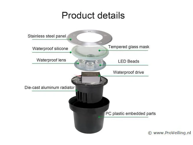 10 x ronde led grondspot 6w – 600 lm – ip65 waterdicht – rvs – buiten (azur-6) - afbeelding 2 van  4