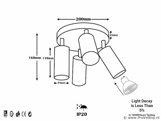 10 x ronde wandlamp gu10 – 4 draaibare – zwart – aluminium – ø200 mm – ip20 - afbeelding 5 van  5
