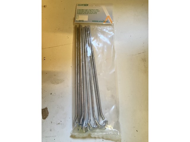10 x zakje met elk 10 grondpennen open oog 24 cm staal campking - afbeelding 4 van  5