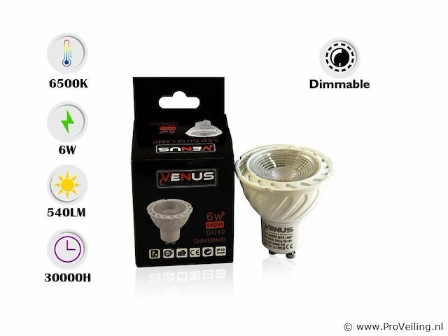 100 x led-spot gu10 – 6w – variabele intensiteit – 6500k koud wit – ip20 - afbeelding 1 van  6