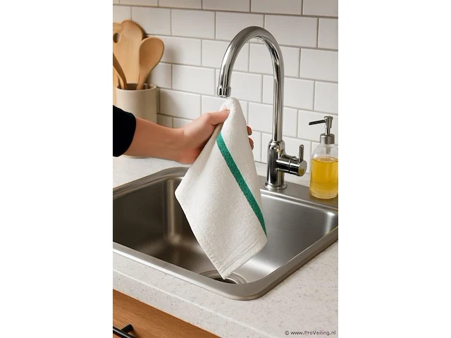 100x keuken/vaatdoek - white/green - afbeelding 1 van  2