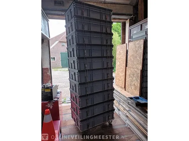 10x opslagbakken met deksel en dolly engels, grijs / chroom - afbeelding 2 van  5