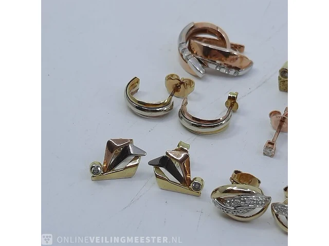 10x paar gouden oorstekers en oorbellen, 14 karaats - afbeelding 10 van  11