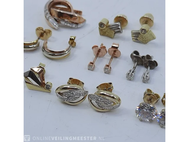 10x paar gouden oorstekers en oorbellen, 14 karaats - afbeelding 11 van  11