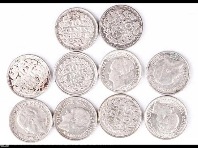 10x zilveren munten koningin wilhelmina - afbeelding 1 van  1
