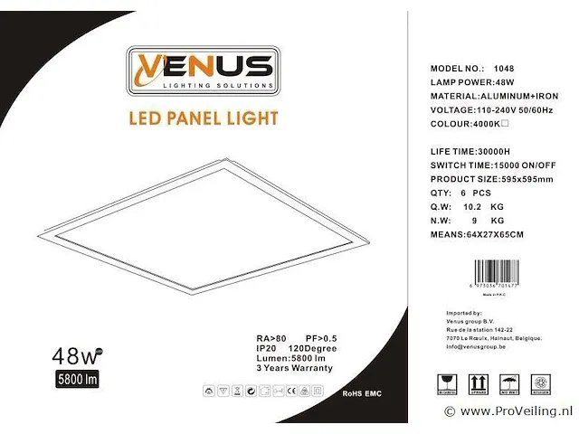 12 x led paneel 48w - 60cm x 60cm - 4000k neutraal wit - afbeelding 4 van  4