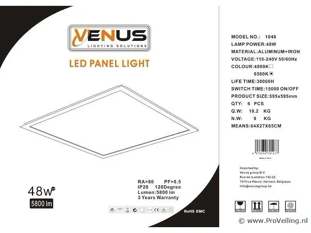 12 x led paneel 48w - 60cm x 60cm - 6500k koud wit - afbeelding 4 van  4